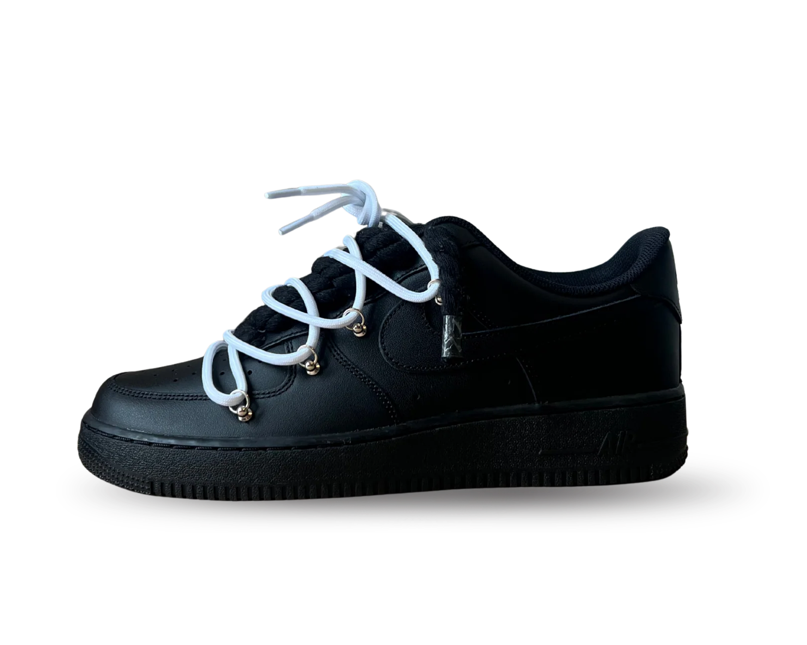 NIKE AIR FORCE 1 LOW 07 TRIPLE BLACK / BLACK ROPE DOUBLE WHITE LACE