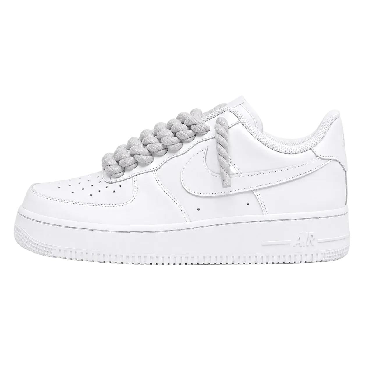 NIKE AIR FORCE 1 LOW 07 TRIPLE WHITE W/ GREY ROPE LACES