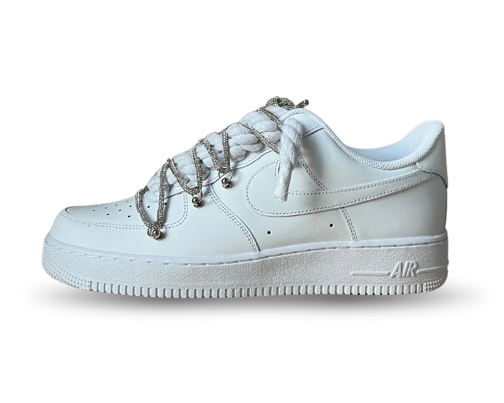 NIKE AIR FORCE 1 LOW 07 TRIPLE WHITE / WHITE ROPE DIAMOND GREY LACE