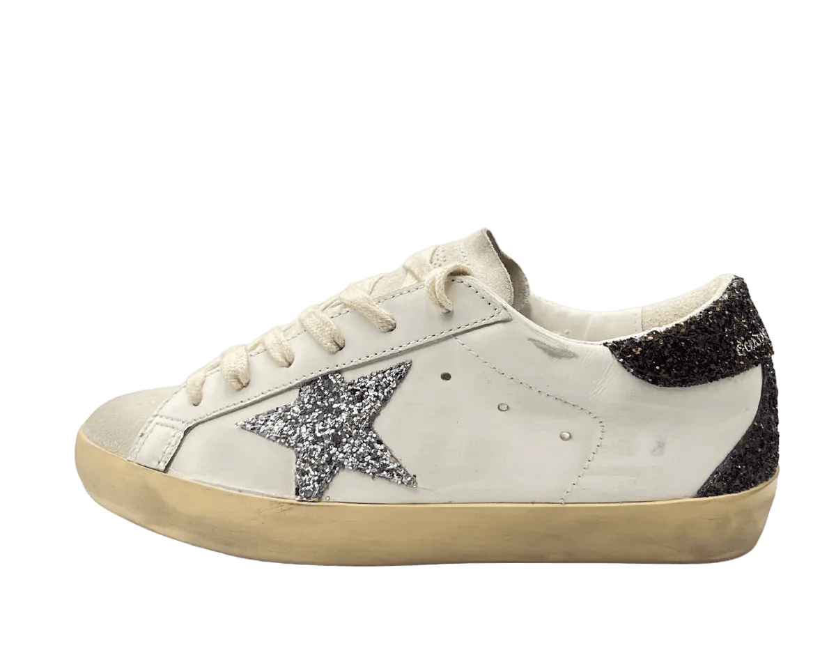 GOLDEN GOOSE SUPER-STAR WHITE BROWN GLITTER SILVER STAR () - Rdrop