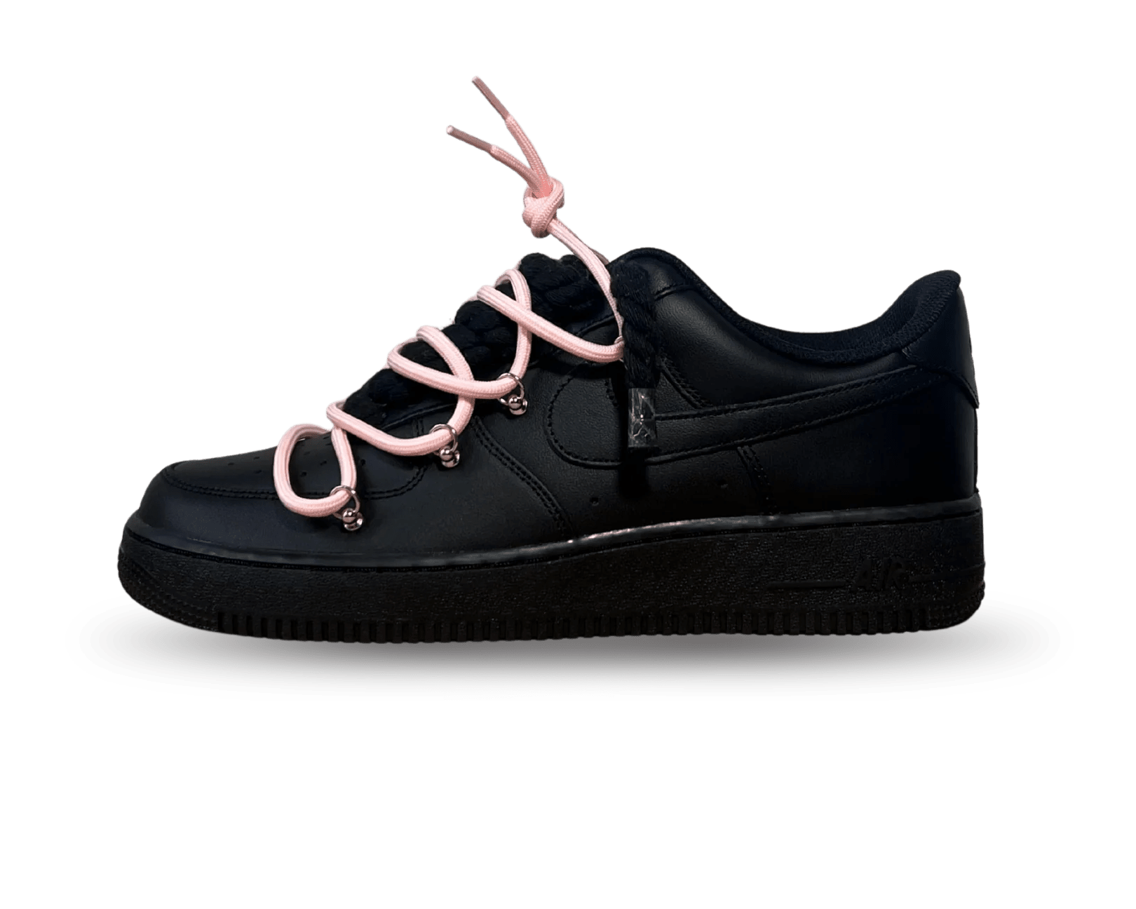 NIKE AIR FORCE 1 LOW 07 TRIPLE BLACK / BLACK ROPE DOUBLE PINK LACE () - Rdrop