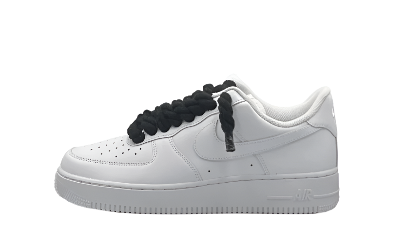 NIKE AIR FORCE 1 LOW 07 TRIPLE WHITE W BLACK ROPE LACES Rdrop