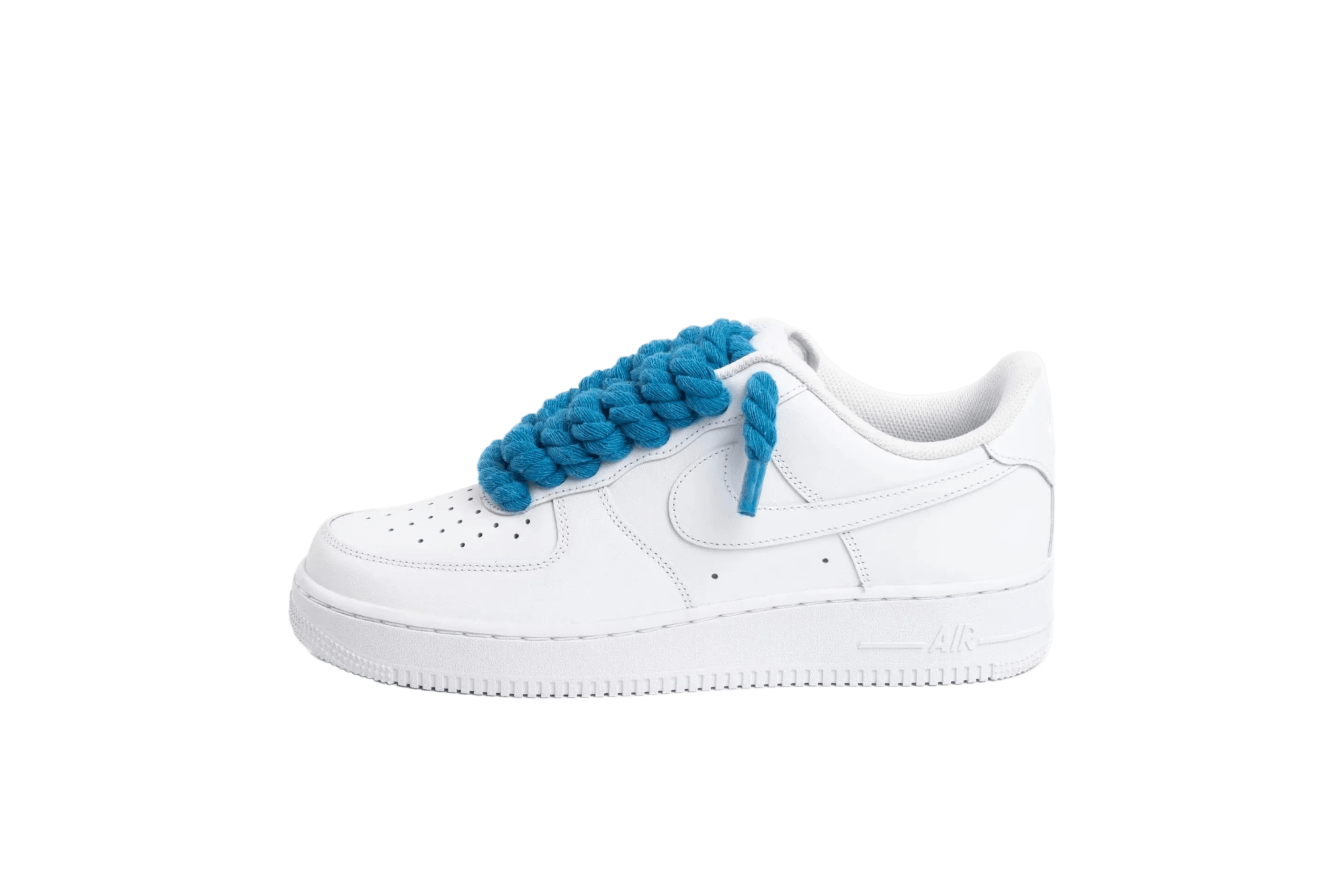 NIKE AIR FORCE 1 LOW 07 TRIPLE WHITE W/ BLUE ROPE LACES () - Rdrop