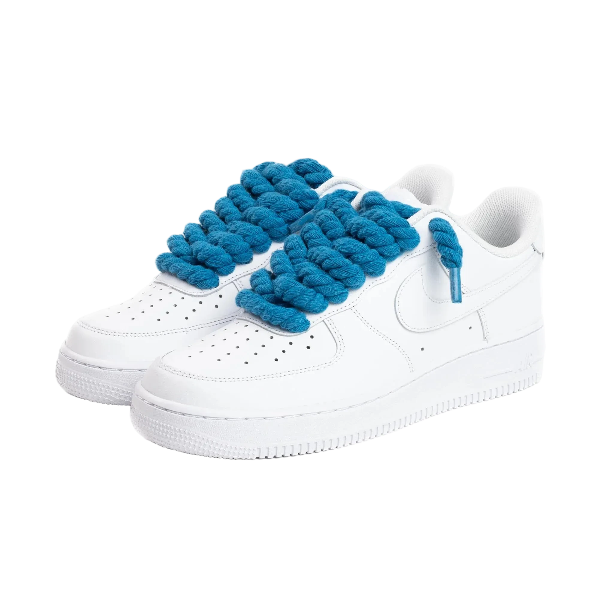NIKE AIR FORCE 1 LOW 07 TRIPLE WHITE W/ BLUE ROPE LACES