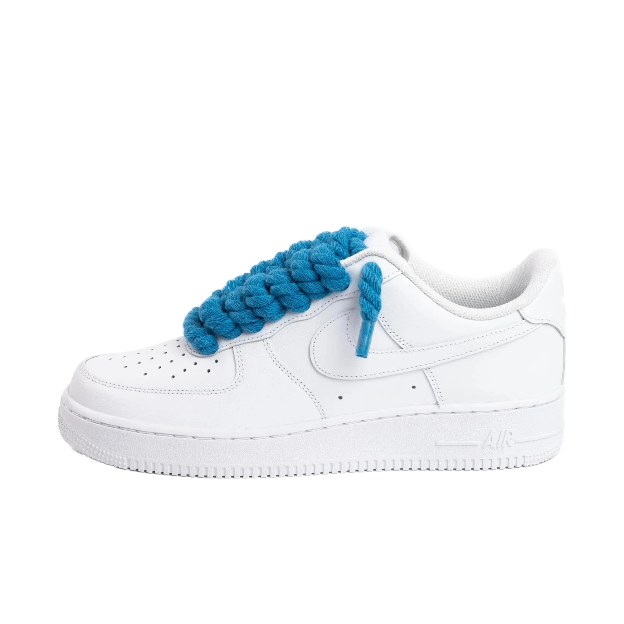 NIKE AIR FORCE 1 LOW 07 TRIPLE WHITE W/ BLUE ROPE LACES