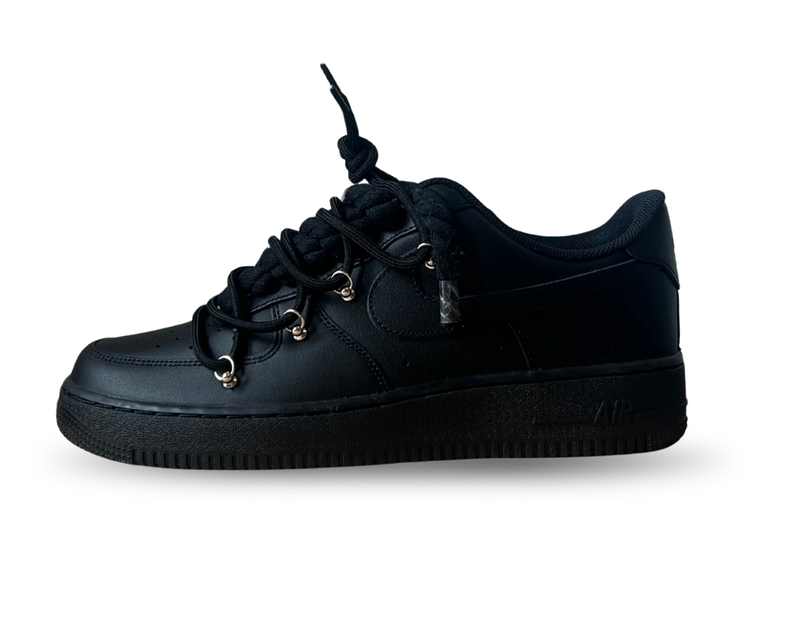 NIKE AIR FORCE 1 LOW 07 TRIPLE BLACK / BLACK ROPE DOUBLE BLACK LACE