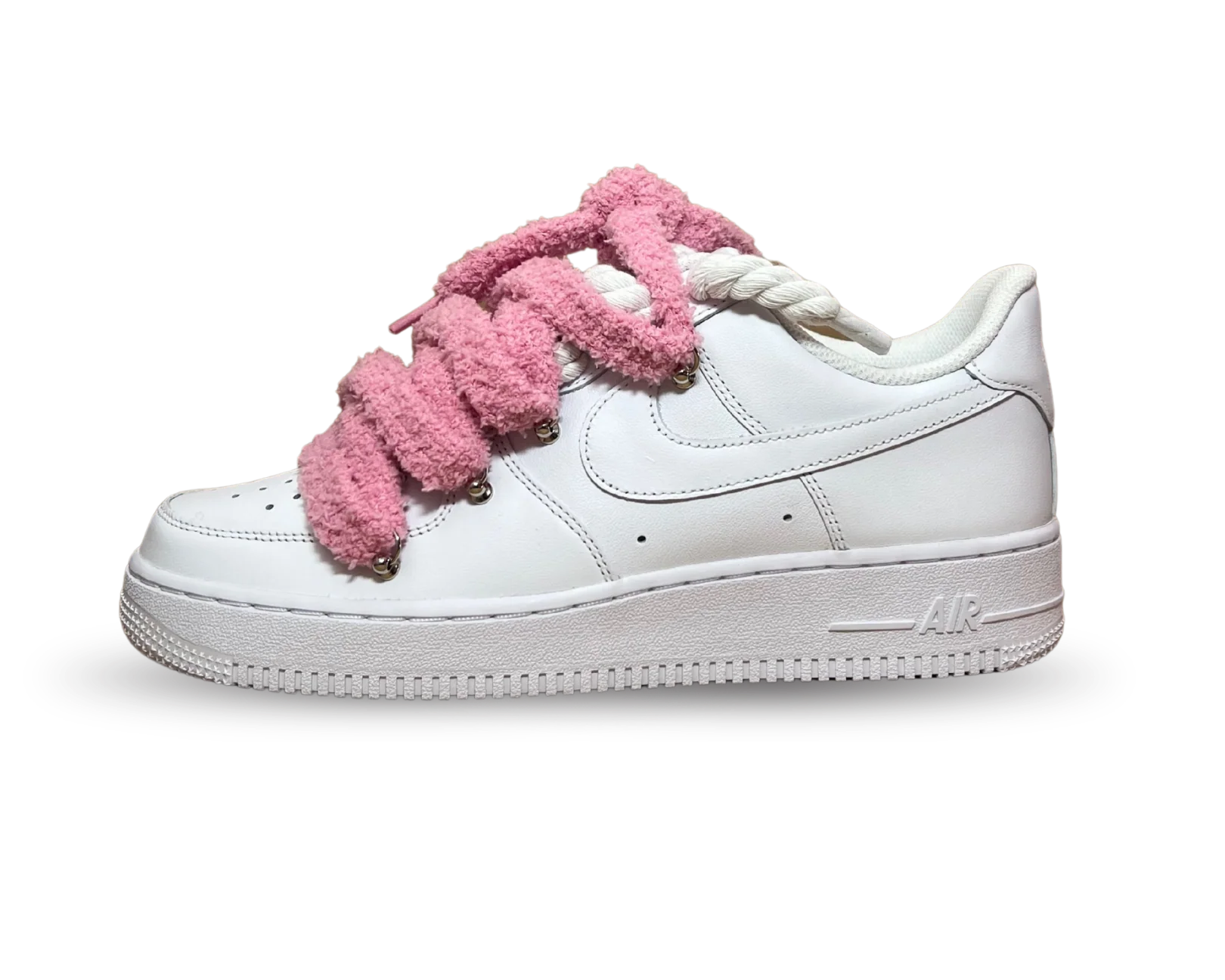 NIKE AIR FORCE 1 LOW 07 TRIPLE WHITE / WHITE ROPE FLUFFY PINK LACE