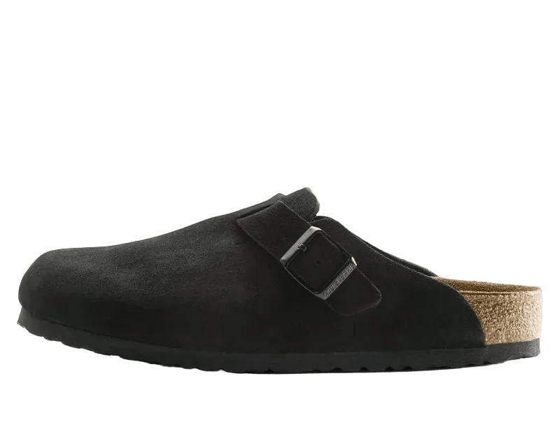 BIRKENSTOCK BOSTON SOFT FOOTBED SUEDE BLACK () - Rdrop