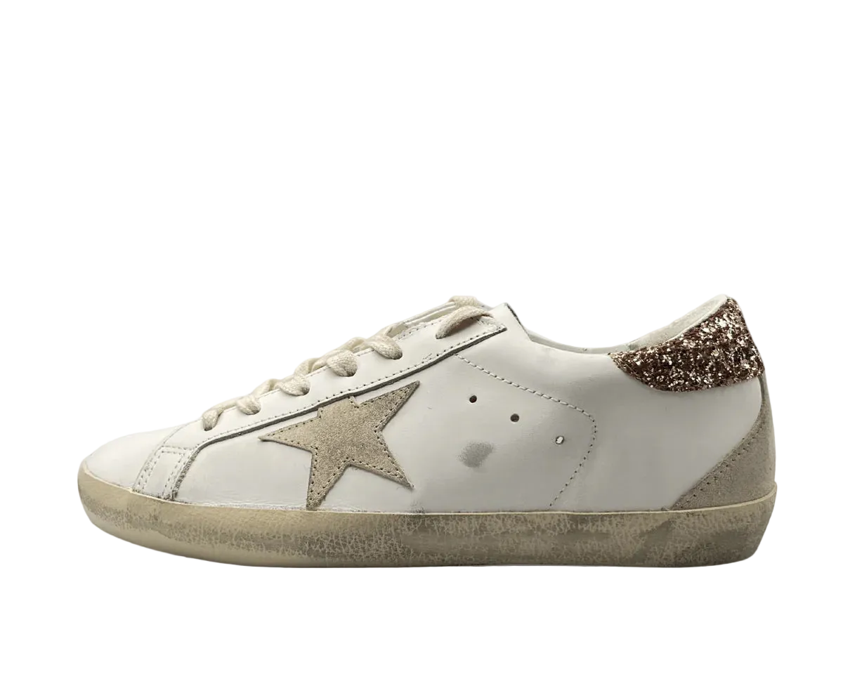 GOLDEN GOOSE SUPER-STAR WHITE PEACH PINK GLITTER