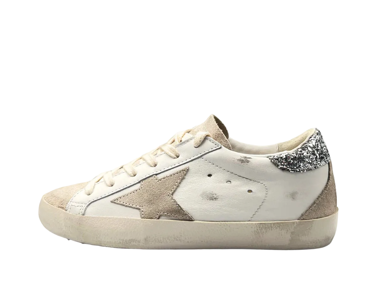GOLDEN GOOSE SUPER-STAR WHITE SILVER GLITTER