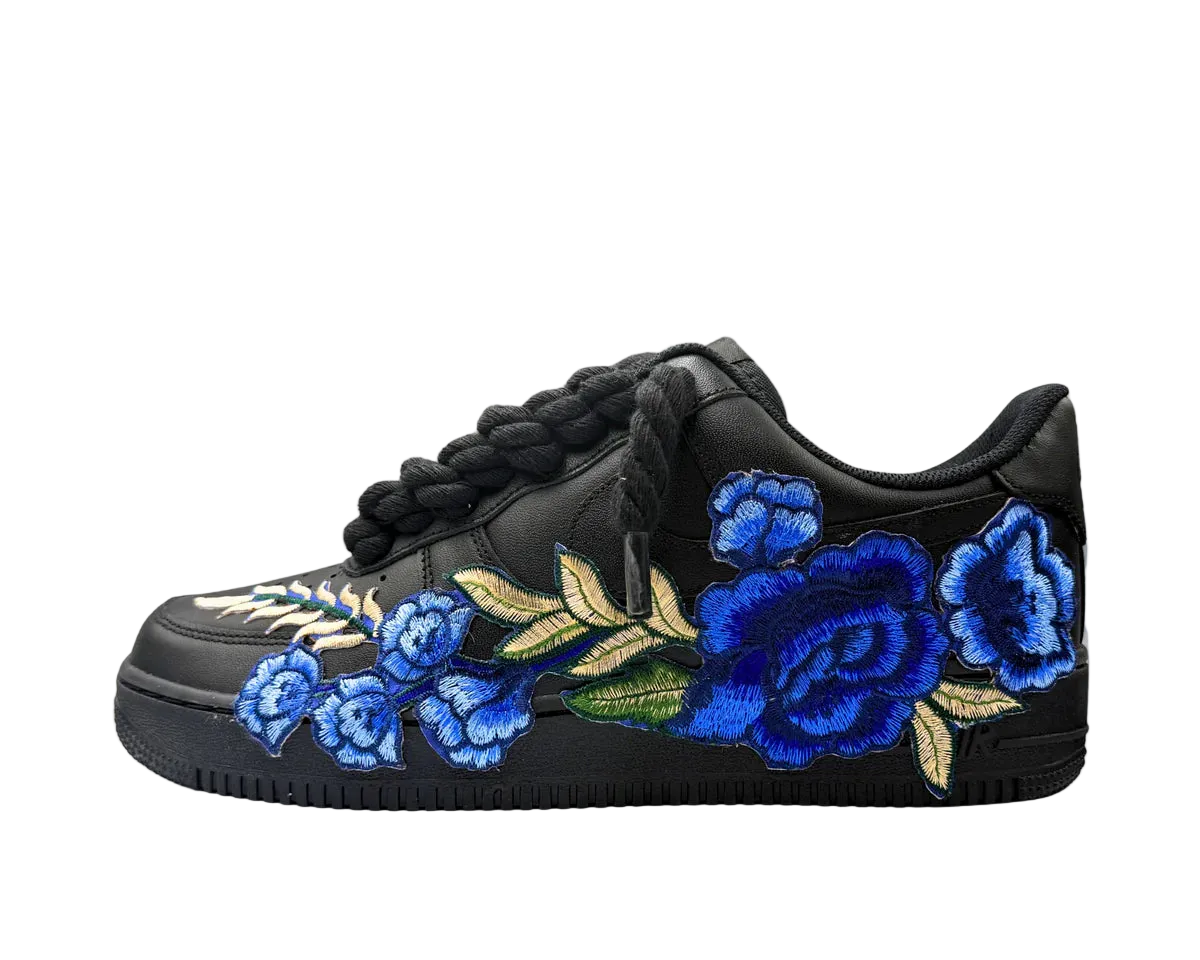 NIKE AIR FORCE 1 LOW ‘07 BLACK / BLUE ROSE ROPE LACES