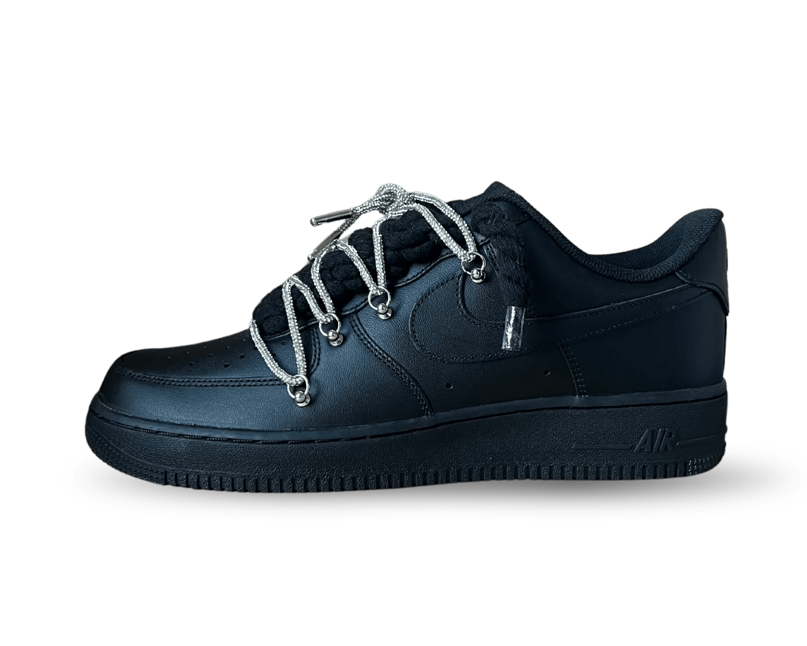 NIKE AIR FORCE 1 LOW 07 TRIPLE BLACK / BLACK ROPE DIAMOND GREY LACE () - Rdrop