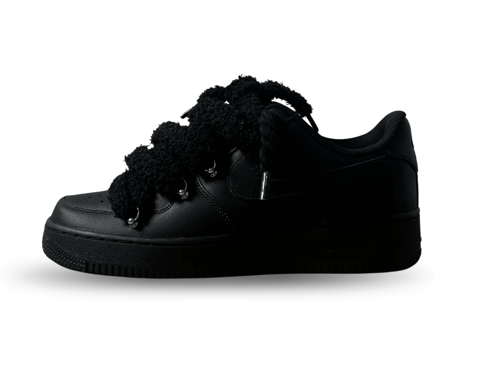 NIKE AIR FORCE 1 LOW 07 TRIPLE BLACK / BLACK ROPE FLUFFY BLACK LACE () - Rdrop