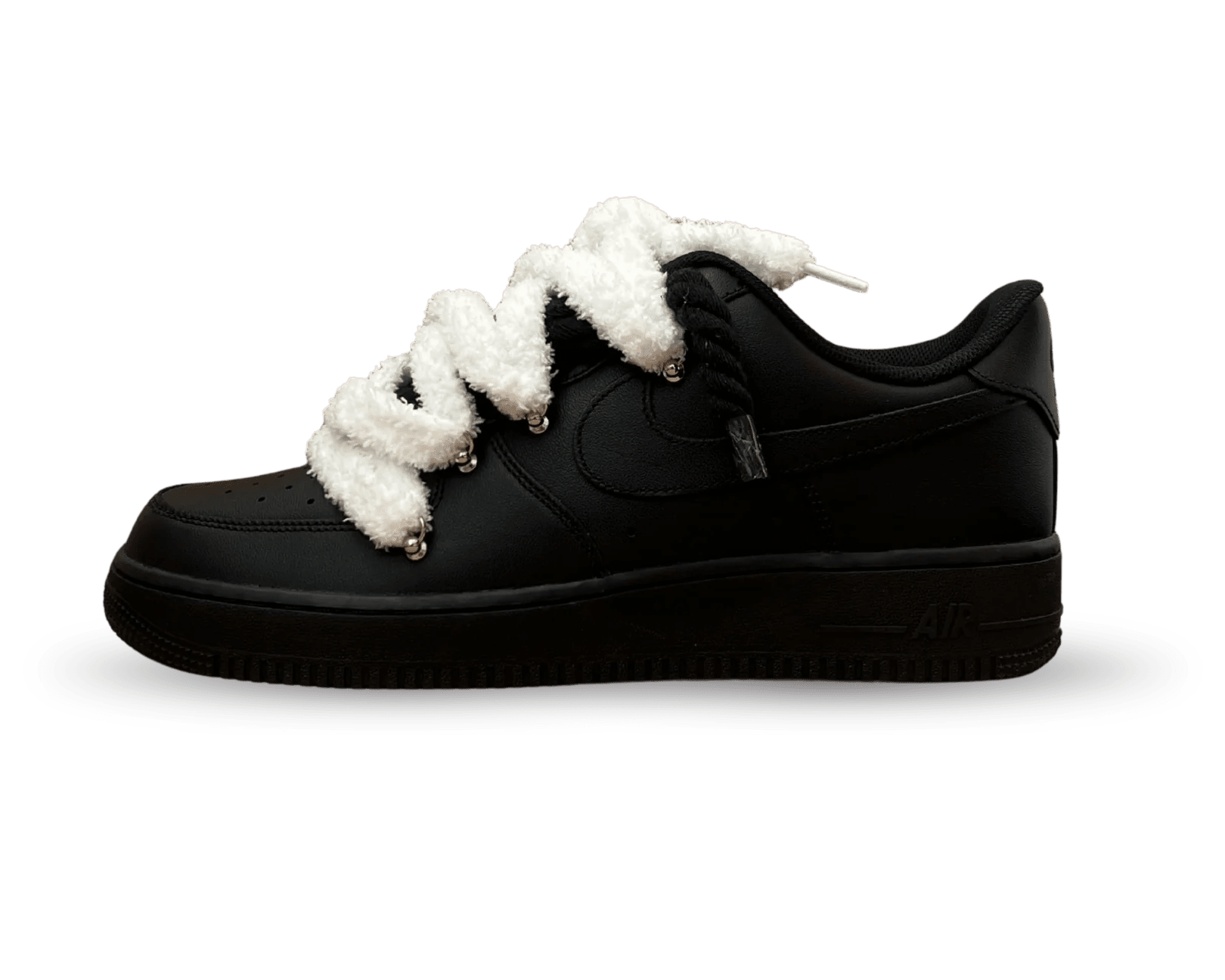 NIKE AIR FORCE 1 LOW 07 TRIPLE BLACK / BLACK ROPE FLUFFY WHITE LACE () - Rdrop