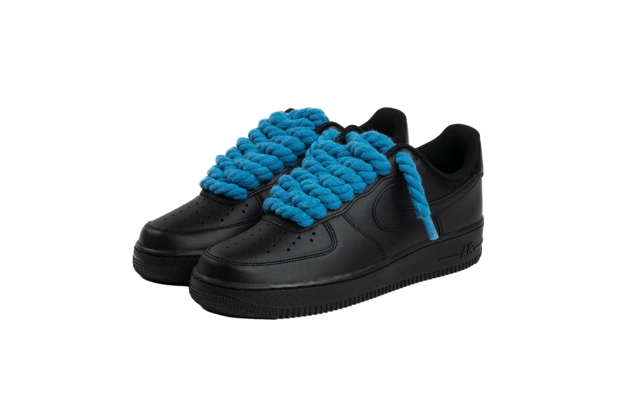 NIKE AIR FORCE 1 LOW 07 TRIPLE BLACK W/ BLUE ROPE LACES () - Rdrop