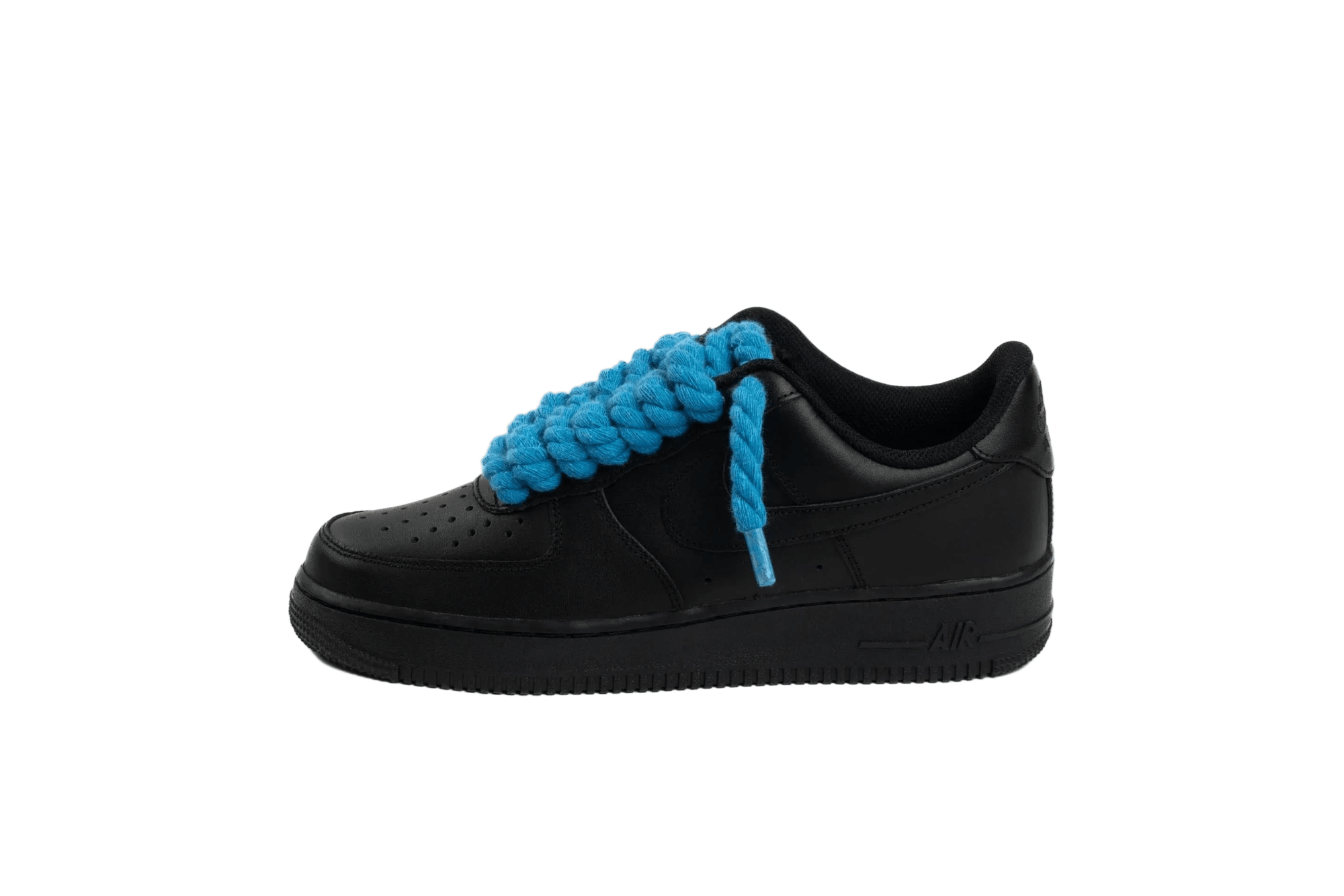 NIKE AIR FORCE 1 LOW 07 TRIPLE BLACK W/ BLUE ROPE LACES () - Rdrop