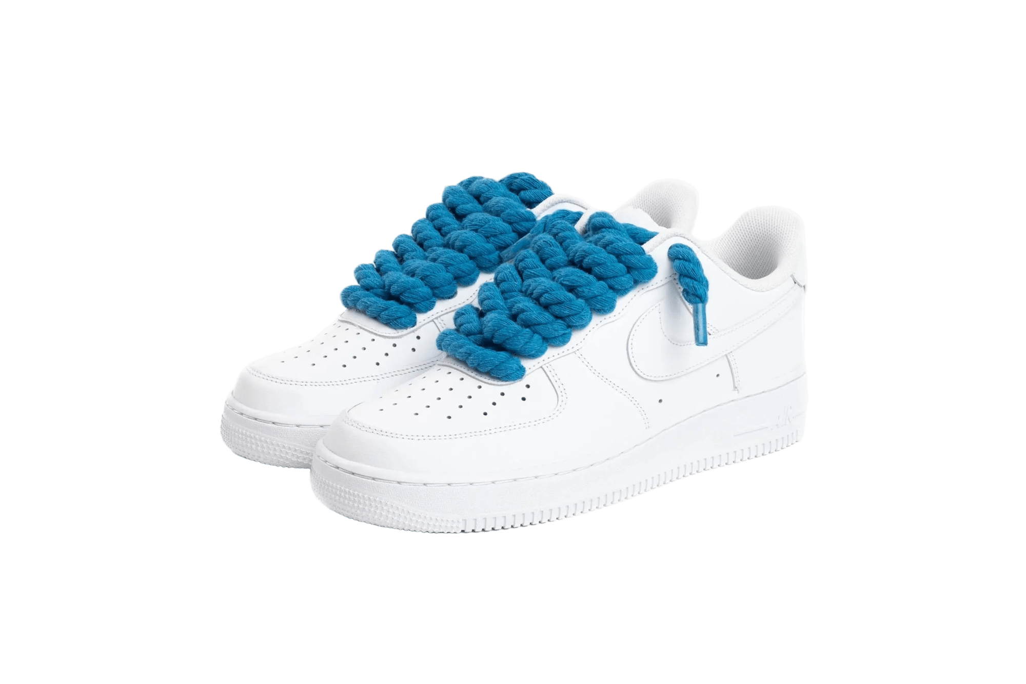 NIKE AIR FORCE 1 LOW 07 TRIPLE WHITE W/ BLUE ROPE LACES () - Rdrop