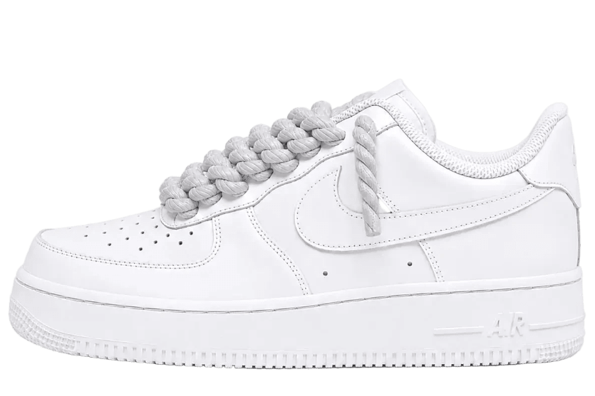 NIKE AIR FORCE 1 LOW 07 TRIPLE WHITE W/ GREY ROPE LACES () - Rdrop